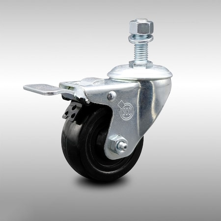 Service Caster 3 Inch SS Hard Rubber Swivel 12mm Threaded Stem Caster with Total Lock Brake SCC-SSTSTTL20S314-HRS-M1215